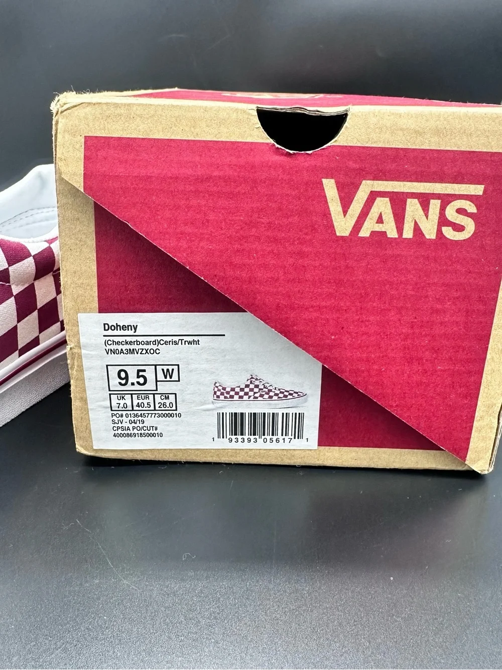 Size 9.5 Vans Doheny Checkerboard Women’s Burgundy Red White Canvas Skate Shoes